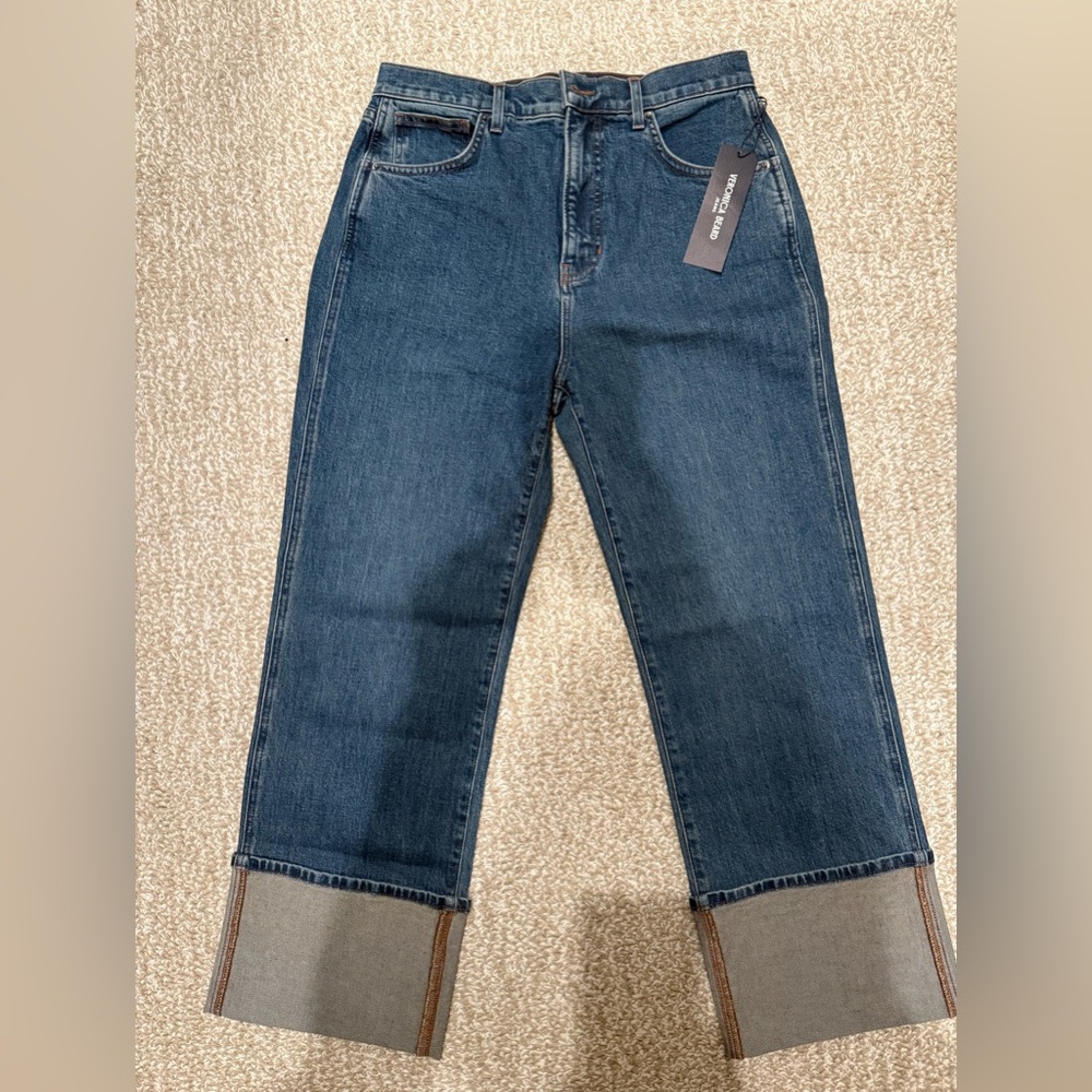 Veronica Beard Dylan High Rise Straight Leg Jeans with Cuff, Size 30
